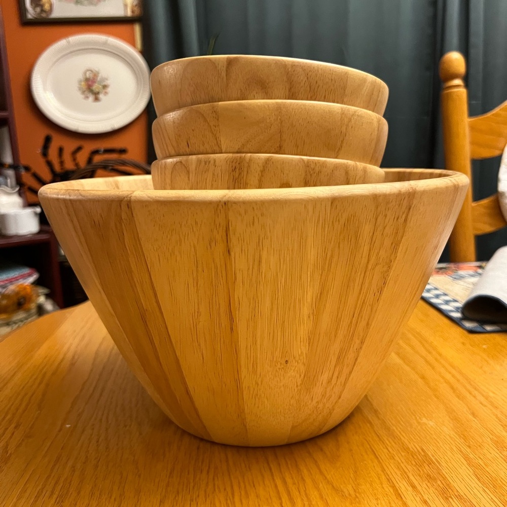 Natural Wood Salad Bowl Set